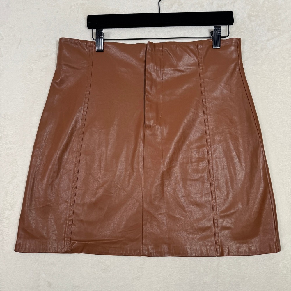 Zara Skirt Womens XXL Brown Faux Leather Mini High Waisted Panel Seam 11713